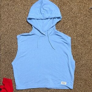 Divided Light Blue Sleeveless Hoodie Crop Top